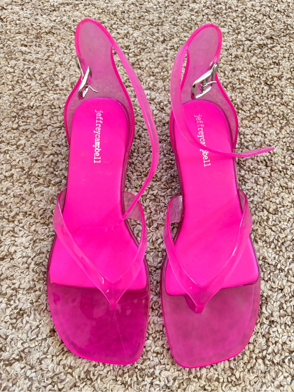 Jeffrey Campbell Bright Pink Clear-Strap Slingback Sandals